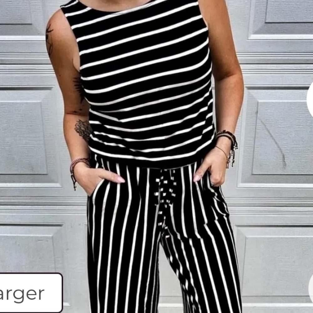 Black & White Striped Jumpsuit, XL, NWT, Zenana